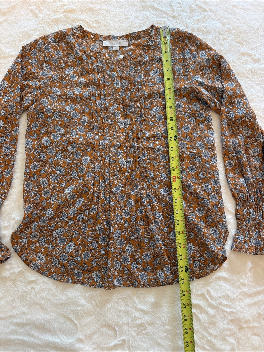 LOFT Rust Floral Pintuck Button-Front Blouse